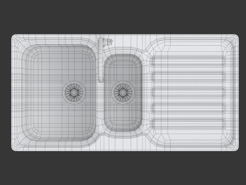 Kitchen Sink with double Bowl Tap and Drain Modelo 3D