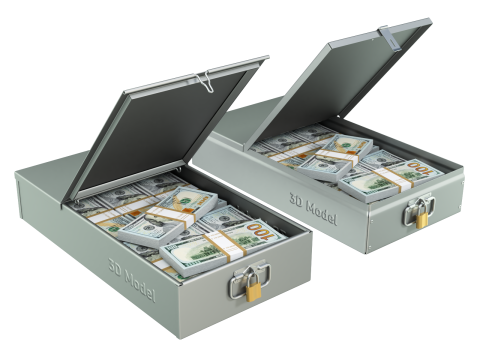 Safety Deposit Boxes with Money Stack Model 3D