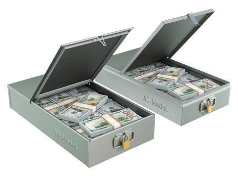 Safety Deposit Boxes with Money Stack 3D Model