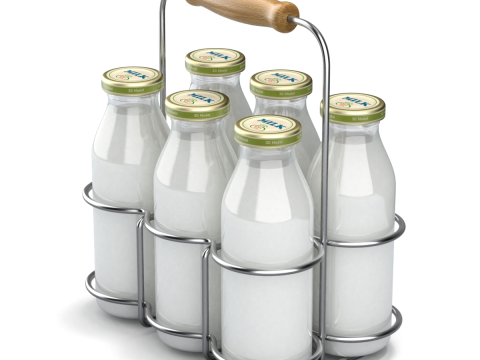 Milk Bottles in Wire Basket 3D 模型