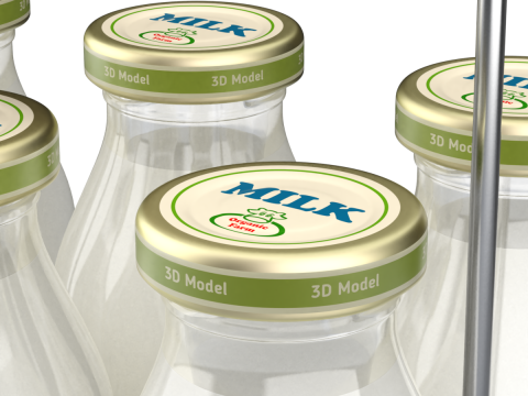 Milk Bottles in Wire Basket 3D 模型