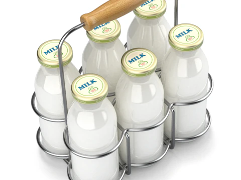 Milk Bottles in Wire Basket 3D Model