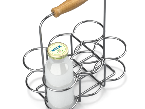 Milk Bottles in Wire Basket 3D 模型