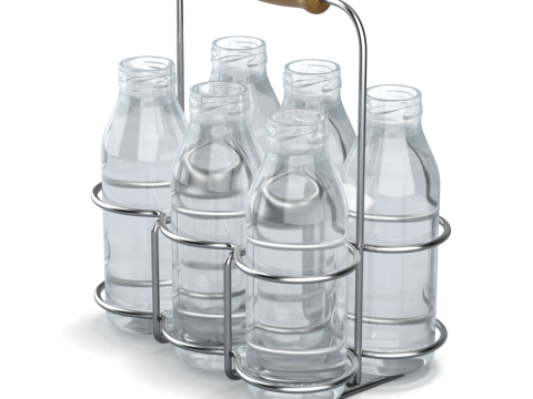 Milk Bottles in Wire Basket 3D 模型