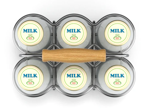 Milk Bottles in Wire Basket 3D Model