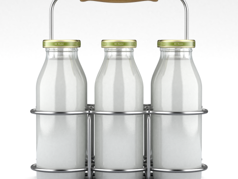 Milk Bottles in Wire Basket 3D 模型