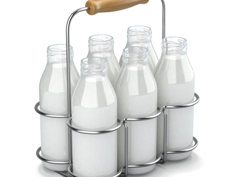 Milk Bottles in Wire Basket 3D 模型