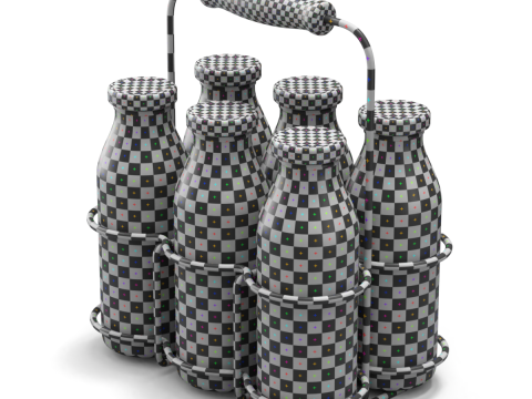Milk Bottles in Wire Basket 3D 模型