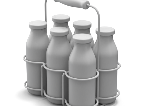 Milk Bottles in Wire Basket 3D 模型