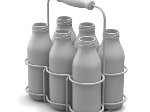 Milk Bottles in Wire Basket 3D 模型