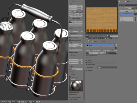 Milk Bottles in Wire Basket 3D 模型