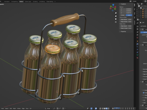 Milk Bottles in Wire Basket 3D 模型