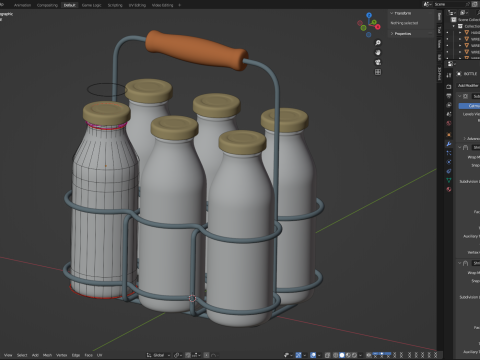 Milk Bottles in Wire Basket 3D 模型