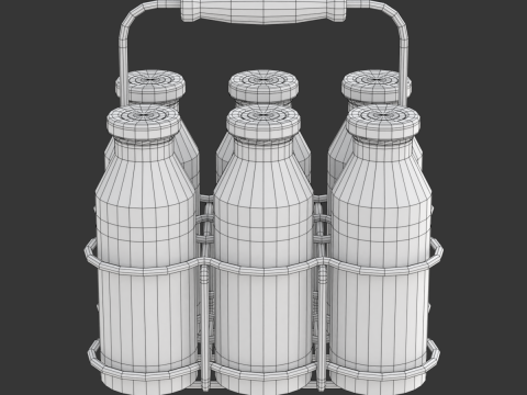 Milk Bottles in Wire Basket 3D 模型