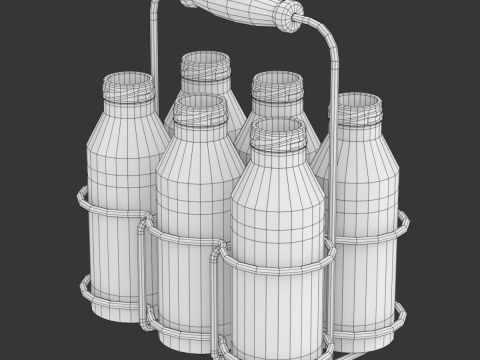Milk Bottles in Wire Basket 3D 模型