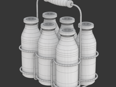Milk Bottles in Wire Basket 3D 模型