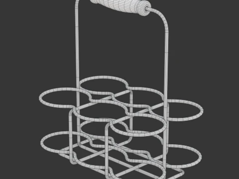 Milk Bottles in Wire Basket 3D Model
