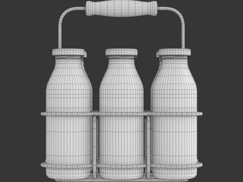 Milk Bottles in Wire Basket 3D 模型