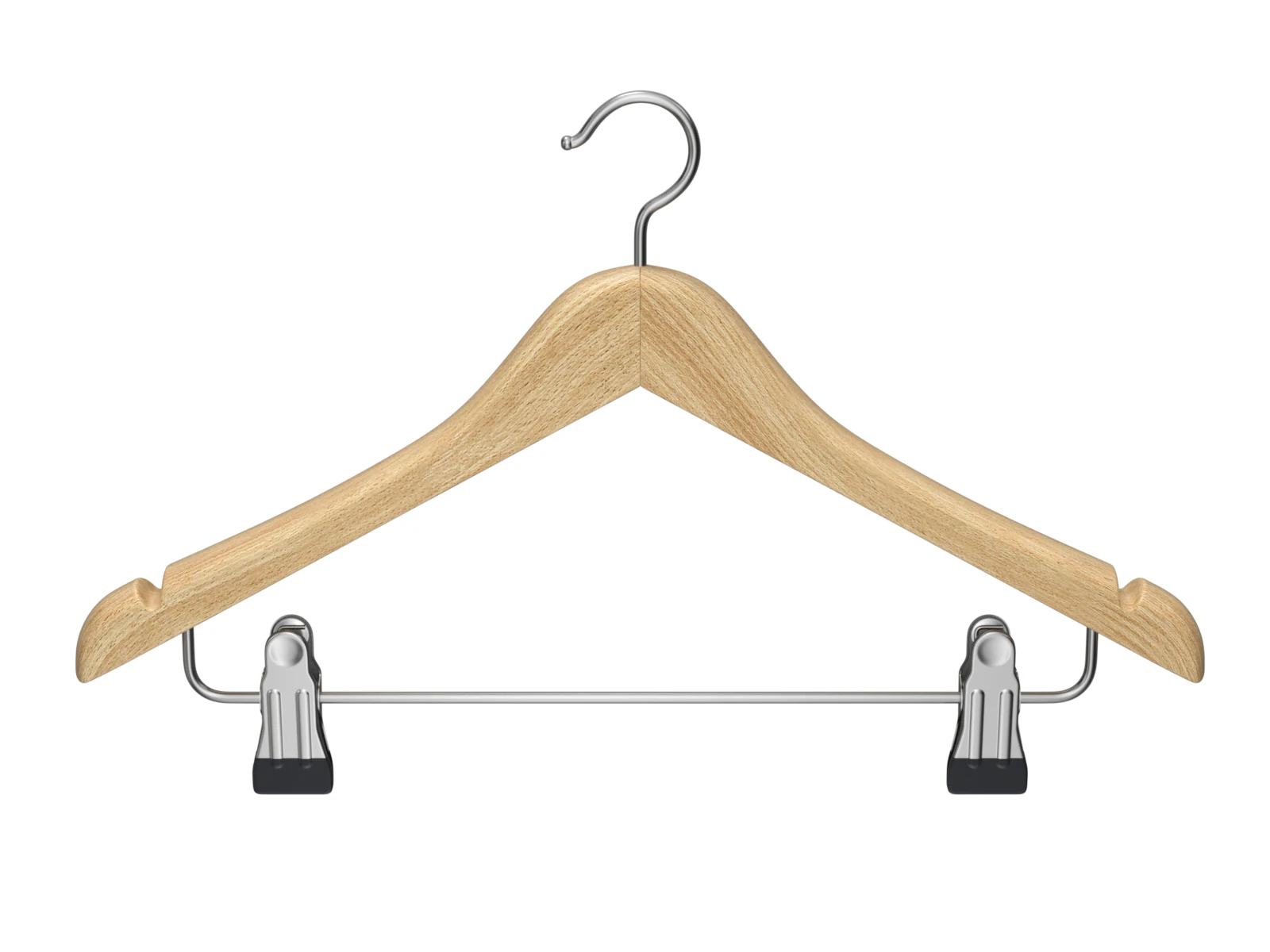 Wooden Clothes Hanger with Clips 3D Model .c4d .max .obj .3ds .fbx .stl .blend