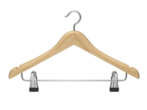 Wooden Clothes Hanger with Clips 3Dモデル