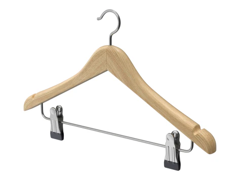 Wooden Clothes Hanger with Clips 3D Model