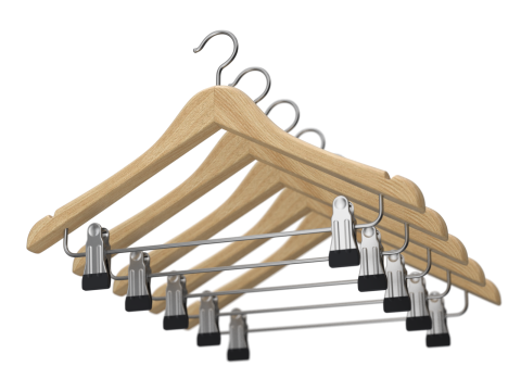 Wooden Clothes Hanger with Clips 3D 模型