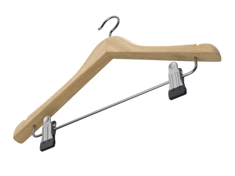 Wooden Clothes Hanger with Clips 3D Model