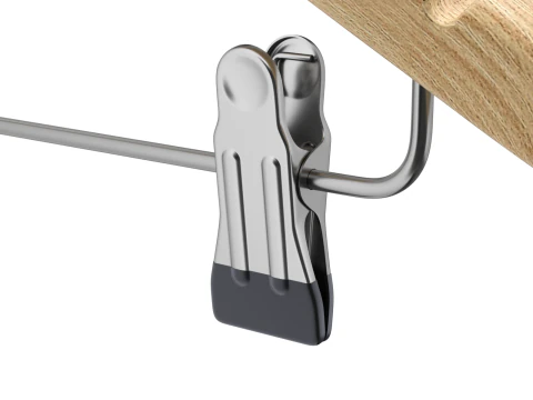 Wooden Clothes Hanger with Clips 3D Model