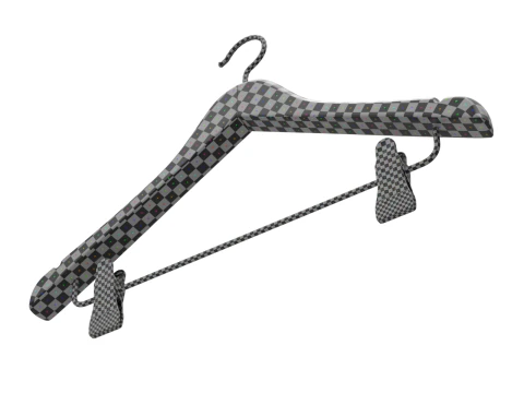 Wooden Clothes Hanger with Clips 3D Model