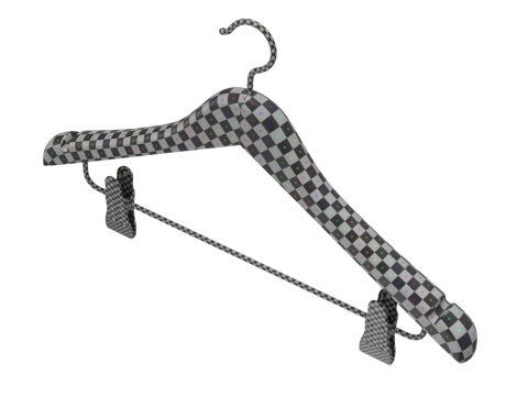 Wooden Clothes Hanger with Clips 3D 模型