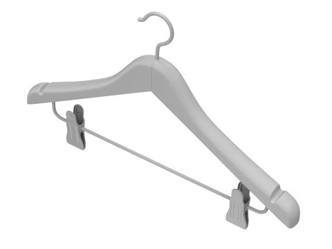 Wooden Clothes Hanger with Clips 3D Model