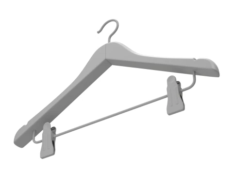 Wooden Clothes Hanger with Clips 3D Model