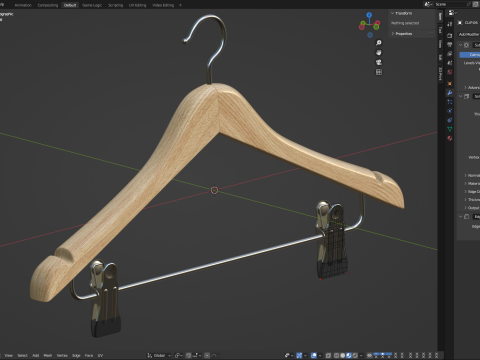 Wooden Clothes Hanger with Clips 3D 模型