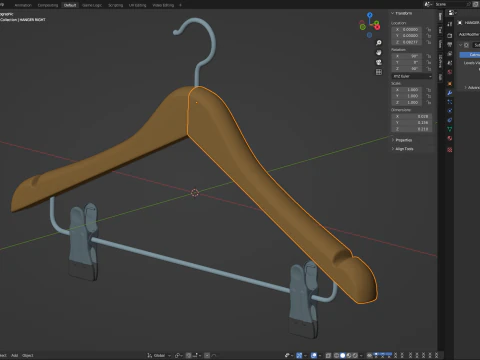 Wooden Clothes Hanger with Clips 3D Model
