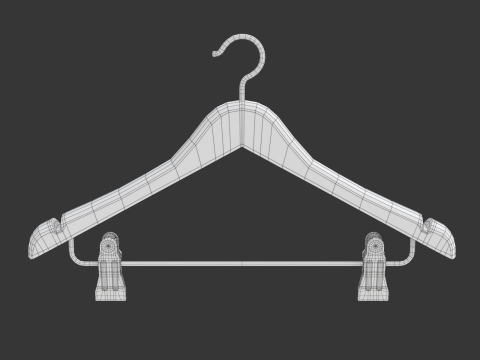 Wooden Clothes Hanger with Clips 3D 模型