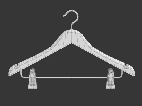 Wooden Clothes Hanger with Clips 3D Model