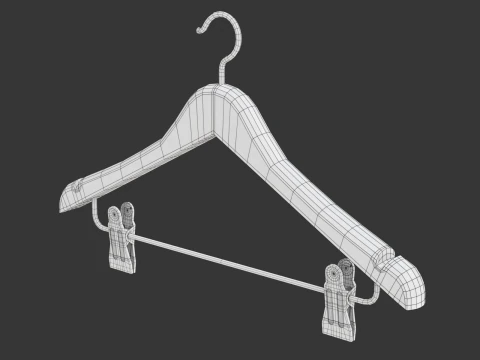 Wooden Clothes Hanger with Clips 3D Model