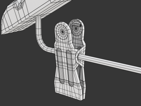 Wooden Clothes Hanger with Clips 3D 模型