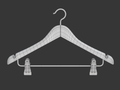 Wooden Clothes Hanger with Clips 3D 模型
