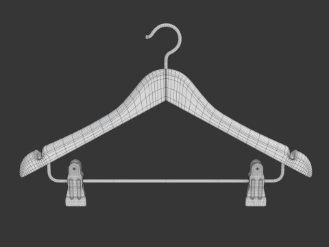 Wooden Clothes Hanger with Clips 3D Model