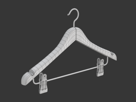 Wooden Clothes Hanger with Clips 3D 模型
