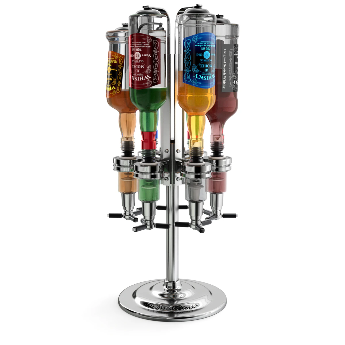 Liquor Dispenser with Bottles 3D Model .c4d .max .obj .3ds .fbx .stl .blend