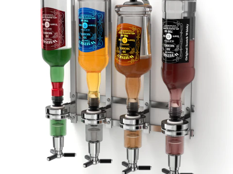 Liquor Dispenser with Bottles 3D Model