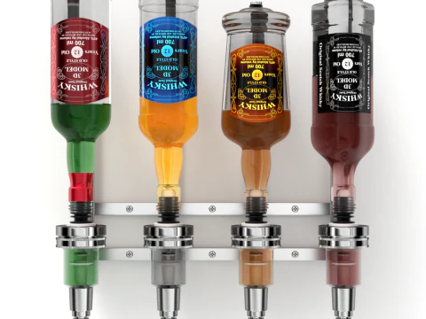 Liquor Dispenser with Bottles 3D Model