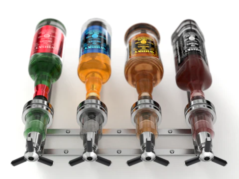 Liquor Dispenser with Bottles 3D Model