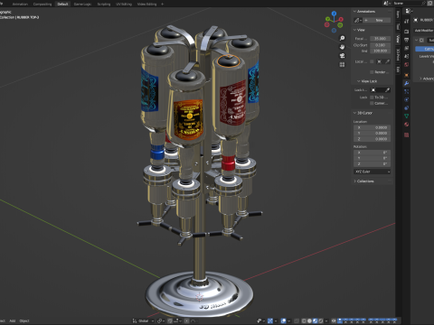 Liquor Dispenser with Bottles 3D 模型