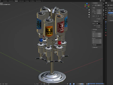 Liquor Dispenser with Bottles 3D Model