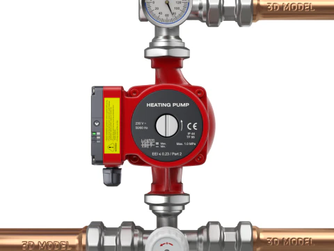 継手付き加熱水ポンプ 3Dモデル