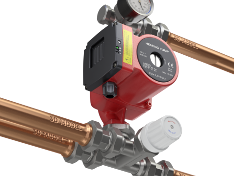 Heating Water Pump with Fittings Modèle 3D