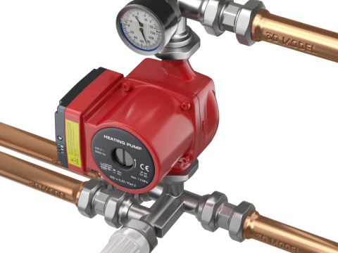 Heating Water Pump with Fittings Modèle 3D